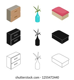 Vector design of bedroom and room sign. Set of bedroom and furniture stock symbol for web.