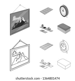 Vector design of bedroom and room sign. Set of bedroom and furniture vector icon for stock.