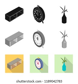 Vector design of bedroom and room symbol. Collection of bedroom and furniture stock symbol for web.