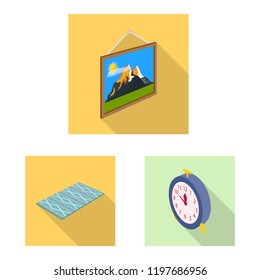Vector design of bedroom and room symbol. Collection of bedroom and furniture stock symbol for web.