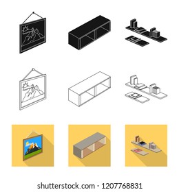 Vector design of bedroom and room symbol. Set of bedroom and furniture stock symbol for web.