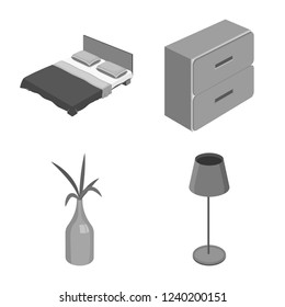 Vector design of bedroom and room symbol. Set of bedroom and furniture stock vector illustration.