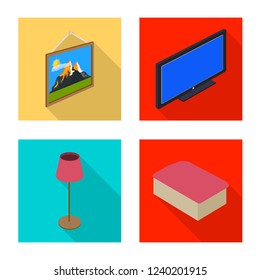 Vector design of bedroom and room symbol. Collection of bedroom and furniture stock symbol for web.