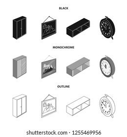 Vector design of bedroom and room symbol. Set of bedroom and furniture stock symbol for web.