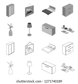 Vector design of bedroom and room symbol. Collection of bedroom and furniture vector icon for stock.