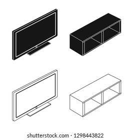 Vector design of bedroom and room symbol. Set of bedroom and furniture stock symbol for web.