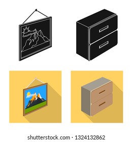 Vector design of bedroom and room symbol. Set of bedroom and furniture vector icon for stock.