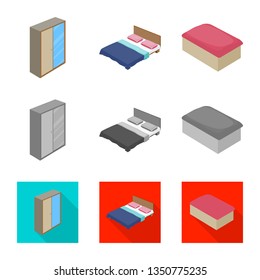 Vector design of bedroom and room symbol. Set of bedroom and furniture vector icon for stock.