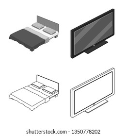 Vector design of bedroom and room symbol. Set of bedroom and TV vector icon for stock.
