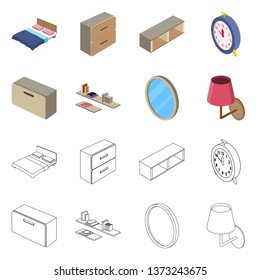 Vector design of bedroom and room symbol. Set of bedroom and furniture stock vector illustration.