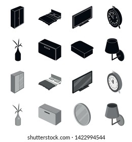 Vector design of bedroom and room symbol. Set of bedroom and furniture stock symbol for web.
