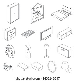 Vector design of bedroom and room symbol. Set of bedroom and furniture vector icon for stock.