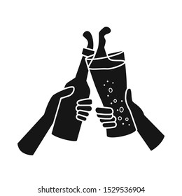 Vector design of beer and glass symbol. Web element of beer and hand stock symbol for web.