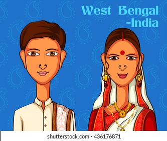 Vector Design Bengali Couple Traditional Costume Stock Vector (Royalty ...