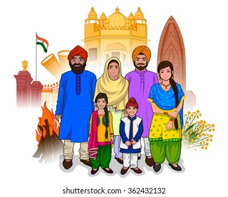 Vector Design Of Bengali Family Showing Culture Of Punjab, India