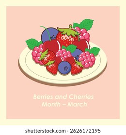 Vector Design Berries and Cherries Month – March.