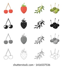 Vector design of berry and fruit logo. Collection of berry and redberry  stock vector illustration.