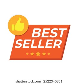 vector design of the best seller icon in red with a star and a thumbs up