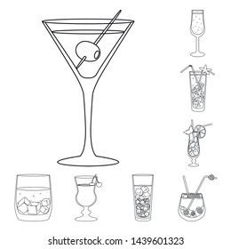 Vector design of beverage and ice sign. Set of beverage and shaker stock symbol for web.