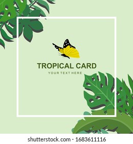 Vector design of a bezel with tropical butterflies and palm fronds with space for your message.