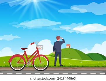 Vector design of a bicycle in a rural area 