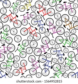 Vector design of bicycle and wheel patterns with a white background, can be used for fabrics, textiles, wrapping paper, tablecloths, curtains, clothing etc.