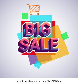 Vector design Big sale banner and flyer with colorful geometric background.