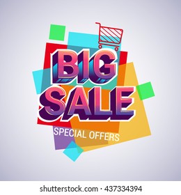 Vector design Big sale banner and flyer with colorful geometric background.