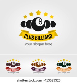 Vector Design Billiards, pool and snooker sport icons for poolroom emblems design with balls.