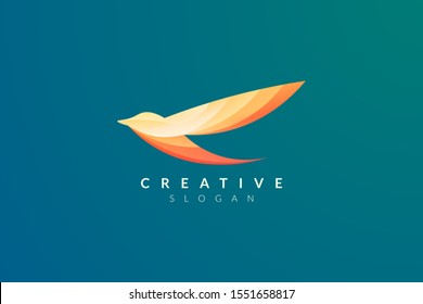 Vector design of a bird in flight with various bright colors.