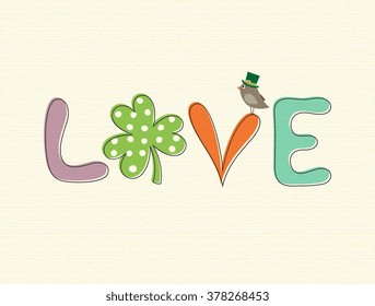 Vector design with bird and shamrock for St. Patrick Day.