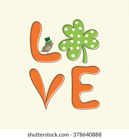 Vector design with bird and shamrock for St. Patrick Day.