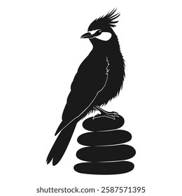 vector design of bird silhouette perched on a pile of stones