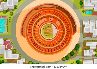 Vector design of birds eye view of Colosseum