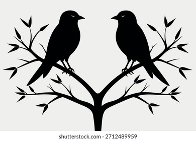 Diseño de Vector de pájaros y ramas de árboles en estilo de silueta negra