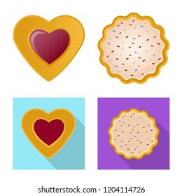 Vector design of biscuit and bake icon. Set of biscuit and chocolate stock vector illustration.