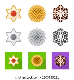 Vector design of biscuit and bake icon. Set of biscuit and chocolate stock vector illustration.