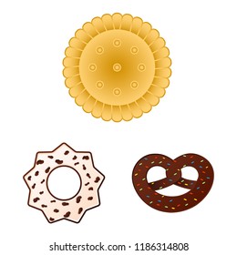 Vector design of biscuit and bake sign. Collection of biscuit and chocolate stock symbol for web.
