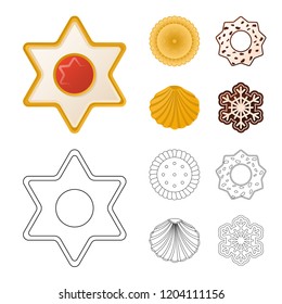Vector design of biscuit and bake sign. Collection of biscuit and chocolate stock symbol for web.