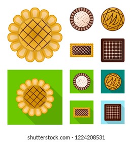 Vector design of biscuit and bake sign. Collection of biscuit and chocolate stock symbol for web.