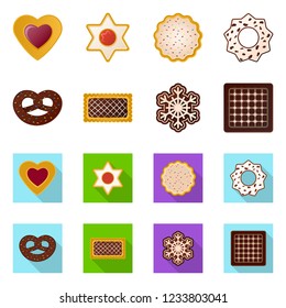 Vector design of biscuit and bake sign. Collection of biscuit and chocolate stock symbol for web.
