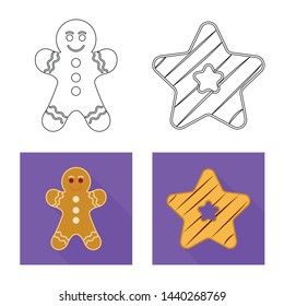 Vector design of biscuit and bake sign. Set of biscuit and chocolate stock symbol for web.