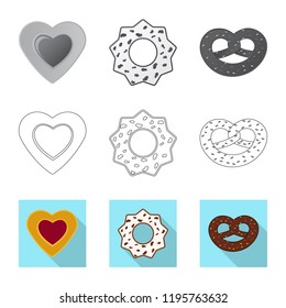 Vector design of biscuit and bake symbol. Set of biscuit and chocolate stock symbol for web.