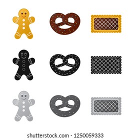 Vector design of biscuit and bake symbol. Set of biscuit and chocolate vector illustration.