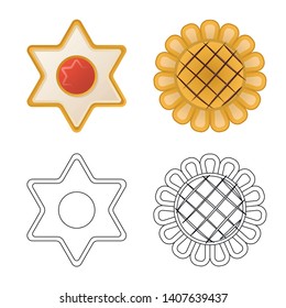 Vector design of biscuit and bake symbol. Set of biscuit and chocolate stock symbol for web.