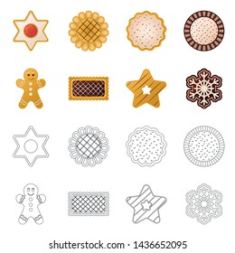 Vector design of biscuit and bake symbol. Set of biscuit and chocolate stock vector illustration.