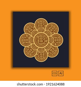 vector design of bitcoin or crypto currency with flower shapes. with gold color and degredation looks like real. suitable for business background marketing ornament or design complement. used in the f