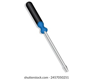 vector design of a black and blue plate screwdriver with a long iron at the bottom which is gray in color