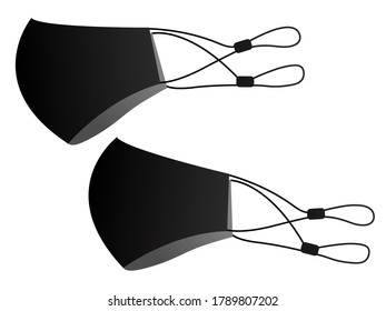Diseño vectorial de máscara facial de tela negra para proteger el virus sobre fondo blanco. 