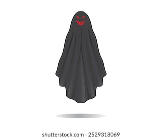 vector design of a black cloth ghost with bright red eyes and mouth which is one of the Halloween themes